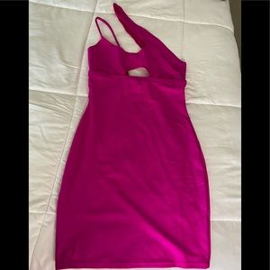 Hot pink one shoulder mini dress